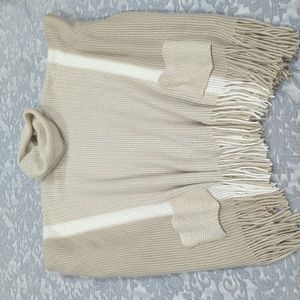 Sweater Poncho - Loose Turtleneck One Size - Charlie Paige- Ivory and Cream